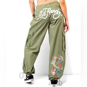 Ed Hardy Dragon Parachute Pants olive green